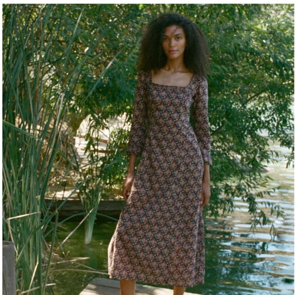 DÔEN Marisa Dress XXS Noir Forest Floral Cotton Midi Boho